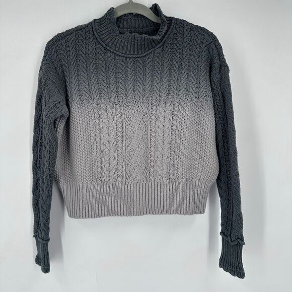 Anthropologie Dip-Dye Marci Pullover Cotton Sweater in Gray Cableknit Size XS - Picture 3 of 13